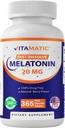 Vitamatic Melatonin 20 mg tabletid | Taimetoitlane, mitte- GMO, Gluteenivaba | 1 aasta pakkumine | looduslik marjamaitse - 365 Tabletid