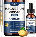 Kolmekordne magneesiumi komplekslisa - magneesiumglütsinaat, tsitraat, malaatvedel tilgad 500mg koos ashwagandha, L-Theanine, vitamiin B6 rahu, stressi leevendamine, uni, lihaskoe tugi-pinasmaitse