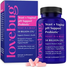 LOVEBUG probiootikumid naistele Pancran® - Multi-tüve probiootikumid toetavad UTI, BV, lõhna ja PH tasakaalu - Vaginaalsed probiootikumid naistele Intiimne floora ja seedetrakti tervis - 30 kapslit