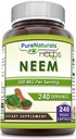 Pure Naturals Neem (Made with Natural Neem Leaf) | 500 Mg per Serving 240 Veggie Capsules Supplement | Non-GMO | Gluteenivaba | Made in USA | Ideaalne taimetoitlastele