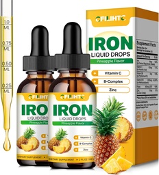 Vedel raualisand naistele meestele ja lastele Multivitamiin Raudtilgad folaadiga, C-vitamiin, B6, B12, tsink aneemia, rauapuudus, vereehitaja, energia - looduslik ananassimaitse, Vegan 4 Fl Oz