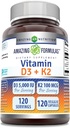 Amazing valemid Vitamiin D3 5000 RÜ koos vitamiiniga K2 100 Mcg | 120 Veggie kapslid Supplement | Non-GMO | Gluteenivaba | Valmistatud USAs