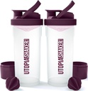 Utopia Home Shaker Bottle 2 Pack - 24 Ounce Plastikvalk või kokteil Shaker Pudel Pre & Post treeningu Twist & Lock Protein Box Storage (Clear / Plum)