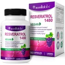 100% looduslik resveratrool - 1480 mg ühe portsjoni kohta, 90 köögiviljakapslit, 99% puhas trans-resveratrool, tervisliku vananemise antioksüdant, aju ja südame tugi