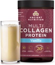 Ancient Nutrition Kollageen Peptiidid Pulber, Multi kollageeni valk, naised ja mehed, C-vitamiin, probiootikumid, hüdrolüüsitud kollageen, toetab nahka, liigeseid, soolestiku tervist, Vanilla, 24 Servings