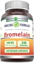Amazing Formulas Bromelain 500mg 2400 GDU, Veggie kapslid | Non-GMO | Gluteenivaba | Valmistatud USAs | Ideaalne taimetoitlastele (240 Count)