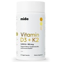 Mida Health® D3 K2 Vitamiin 5000 RÜ koos MK-7 | Looduslik lisand luudele, südamele ja immuunsüsteemile | Täiskasvanud Vegankapslid | 60 Servingut