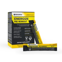 BODi Energize Pre Workout Pulber - Beeta-Alanine, Quercetin & Low-Dose Kofeiini valem täiustatud energia ja fookuse suurendamiseks, energia ja vastupidavuse täiendamiseks, sidrunimaitseline, 20 pulka