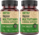 DEVA Tillukesed tabletid Vegan Multivitamiin naistele ja meestele 2-pakk rauaga, C-, E-, B-kompleksvitamiinid, tsink, 90 tabletti