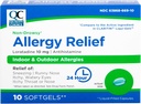 Kvaliteedi valiku allergia leevendamine, 24-tunnine mitteuimane allergia sise- ja välisallergiate jaoks, antihistamiin loratadiin 10 mg, vedelad täidetud pehmed softgelid, 10 loend