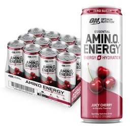 Optimaalne toitumine Amino Energy Sparkling Hüdrastusjook, elektrolüüdid, kofeiin, aminohapped, BCAA-d, suhkruvaba, mahlane kirss, 12 Fl Oz, 12 Pack (pakendamine võib varieeruda)