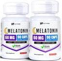 HealthFare Melatoniin 60mg | Pakend 2 | 90 Veg kapslit Iga | Kõrge tugevusega valem | Taimetoitlane, mitte-GMO, Gluteenivaba | Valmistatud USA-s