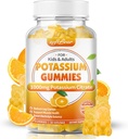 pehmekaru Kaaliumtsitraat 1000mg, Suhkruvaba Kaaliumkummid Täiskasvanutele Toetage Jalakrampe & Lihaste Tervis Kõrge potentsi Kaaliumilisandiga Kummid Apelsinimaitse 60 Count