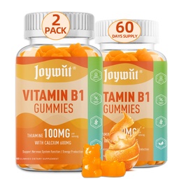 Vitamiin B1 Gummies 100mg täiskasvanutele ja lastele, tiamiin B1 täiendus 600mg kaltsiumiga, närvisüsteemi toed ja energia suurendamine, oranž maitse, GMO-vaba, vegan, 120 närimiskummid